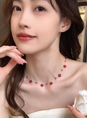 山野树莓~夏日清新红色花朵项链女2025新款高级感轻奢小众锁骨链