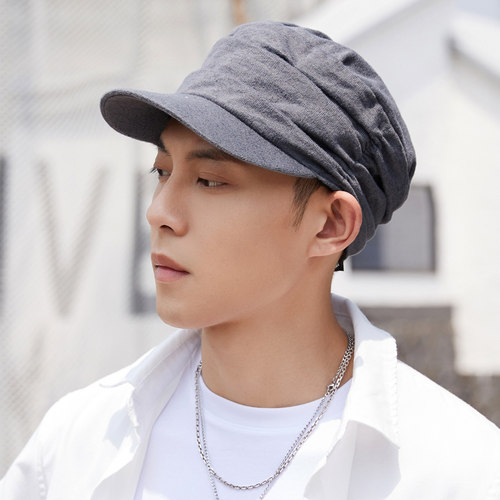 帽子男士韩版潮春秋季平顶帽简约休闲黑色鸭舌帽纯色褶皱棒球帽子 - 图0