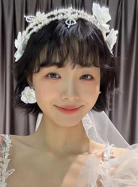 新娘结婚串珠唯美外景森系发箍