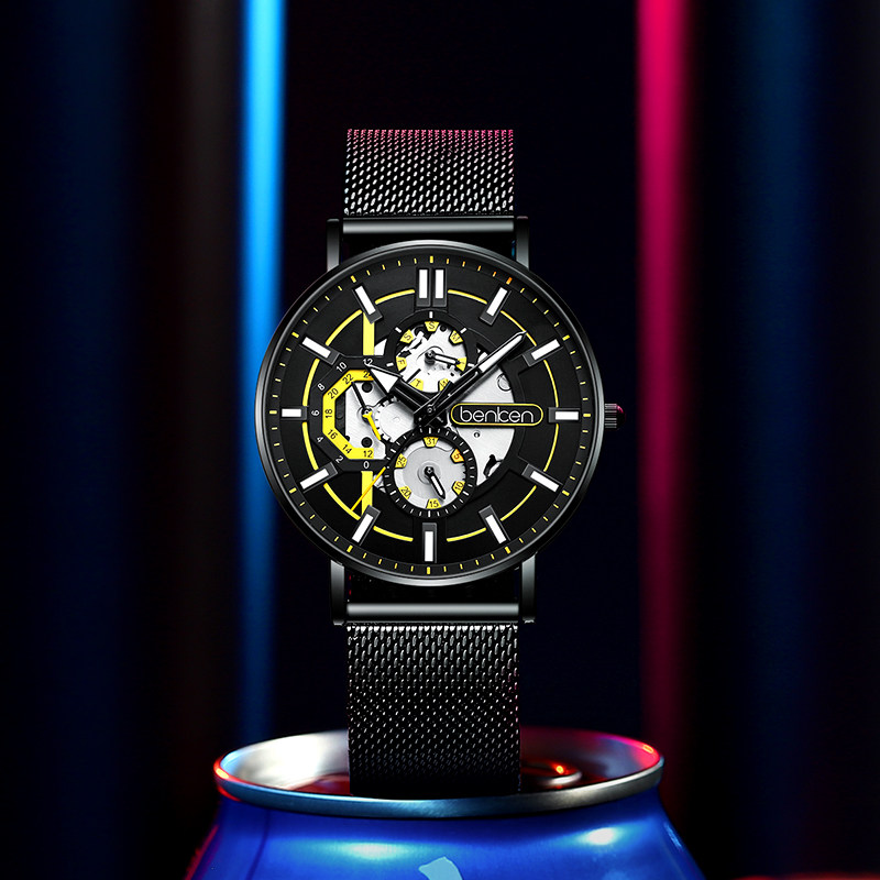 benken男学生潮流机械镂空石英表 benken国产腕表