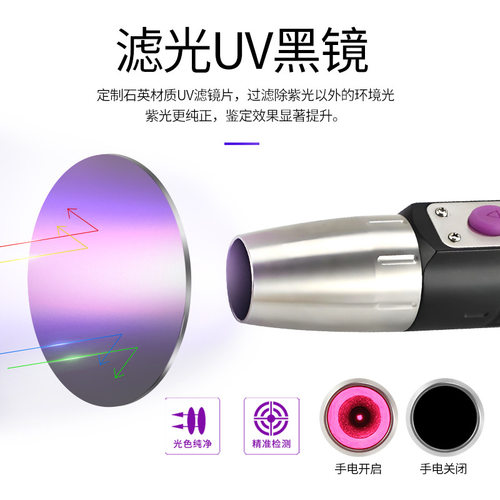 双光源UV黑镜365nm紫光灯强光手电玉石钱币瓷器验烟酒鉴定荧光灯 - 图2