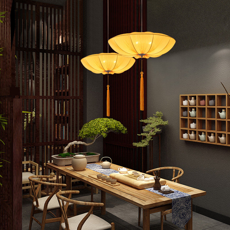 中式吊灯中国风海洋布艺飞碟仿古创意茶楼茶室餐厅饭店火锅店灯具_虎窝淘