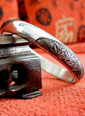 浮雕纯银手镯私家定制