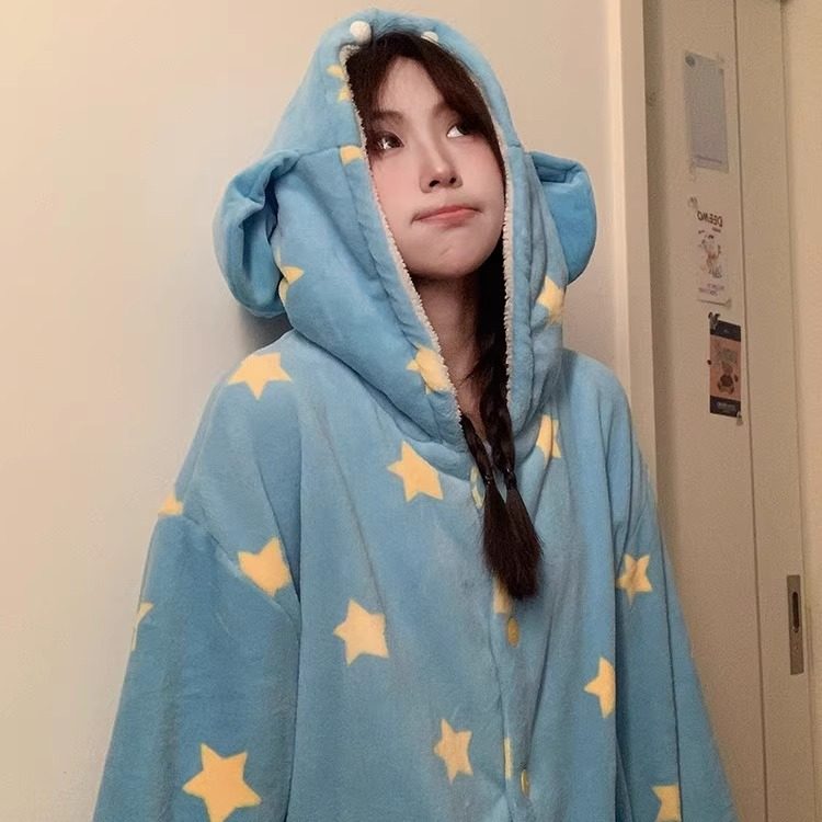 侘町2025新款笨笨大象分体睡袍女法兰绒秋冬季加绒加厚家居服套装,淘宝优惠券,粉丝福利购,淘宝优惠卷