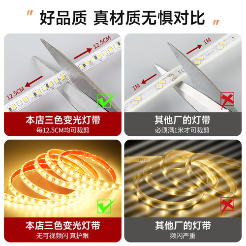 三色变光自粘220v灯带室内客厅天花板吊顶户外防水氛围led软灯条 - 图2
