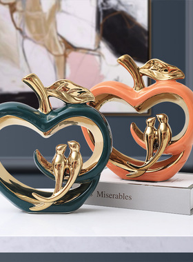 玄关酒柜装饰苹果爱情鸟陶瓷摆件轻奢家居客厅电视餐桌办公室乔迁