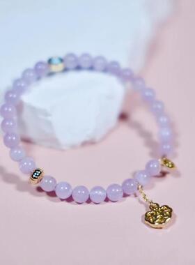 玉石设计师款天然紫锂辉手链时尚