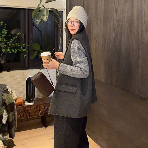 LUNA“多样性”双面羊毛廓形叠穿西装马甲 - 图0