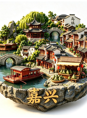 【嘉兴冰箱贴】浙江乌镇文创文旅月河历史街区水乡红船旅游纪念品