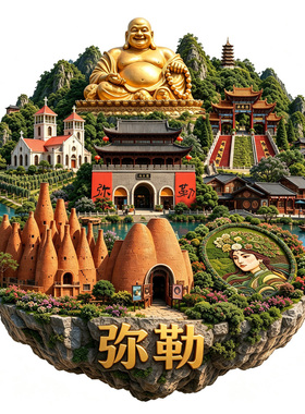 【弥勒冰箱贴】云南红河弥勒市大佛东风韵红砖艺术城堡旅游纪念品