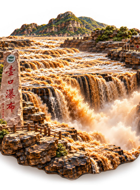 【壶口瀑布冰箱贴】黄河奔腾河水观景石碑栈道山西陕西旅游纪念品