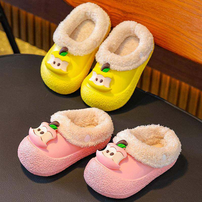 儿童棉拖鞋女童秋冬季卡通苹果女孩男童室内居家保暖防水包跟棉鞋,淘宝优惠券,粉丝福利购,淘宝优惠卷