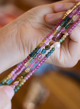 天然碧玺手链女六字真言路路通彩虹碧玺手链糖果色宝石手链批发