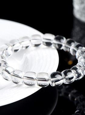 久雅水晶 天然7A级白水晶直切老型手链 净体白水晶盘珠手串 批发