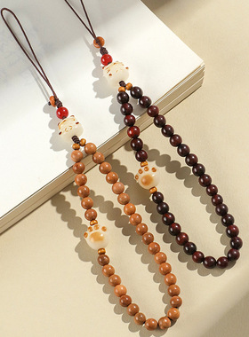 新中式绿檀木手机链包包挂件挂饰文艺复古招财猫猫爪挂链包挂