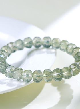 久雅水晶 天然陨石色绿水晶刻面盘中手链 绿色水晶切面盘珠 批发