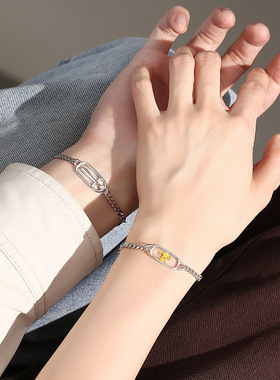 原创花与骑士情侣手链925纯银韩版创意小众设计感手环情人节礼物