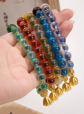 五行天然糖心玛瑙手链串珠女溏心玛瑙高级感文玩佛珠手饰手串批发