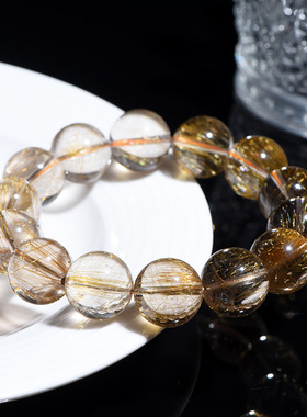 久雅水晶 天然铜发晶圆珠手链 红铜发晶钛晶顺发猫眼发晶手串批发