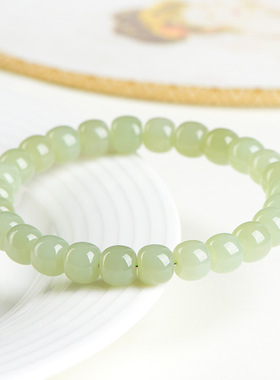 久雅水晶 天然和田玉晴水直切 新疆和田玉清水手链老型珠 批发