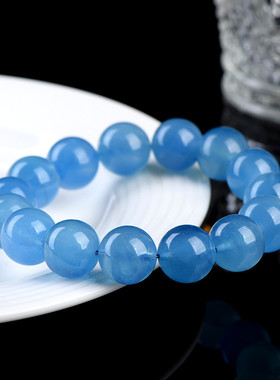 久雅水晶 天然深蓝海蓝宝圆珠手链 深色海蓝宝散珠手串 厂家直销