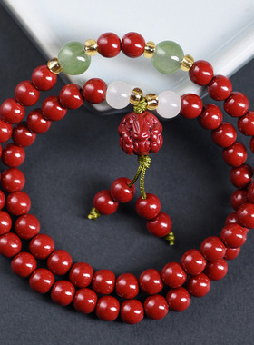 朱砂双圈手链6mm佛珠手串女款多圈念珠手饰珠串本命年红色圆珠