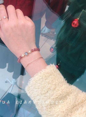 【少女的心】天然水晶手链女设计感月光石小众手饰草莓晶情侣手串