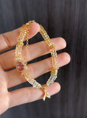 天然渐变黄水晶鱼尾吊坠串珠手链女时尚高级感紫葫芦轻奢手串手饰