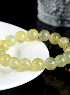 久雅水晶 天然金丝雀黄海蓝宝圆珠手链 黄色海蓝宝散珠手串 批发