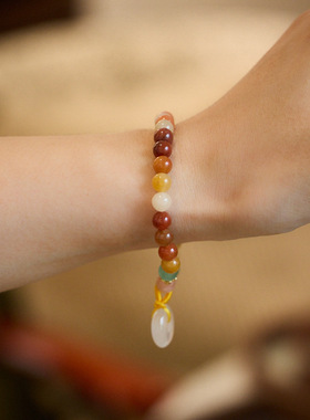 新疆天然金丝玉手链玉髓玛瑙平安扣手链戈壁玉石手串闺蜜礼物批发