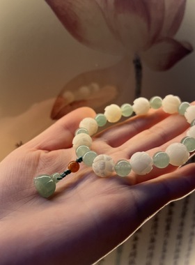 中国风国潮白玉菩提子手串女款文玩佛珠盘玩莲花转运珠情侣手链