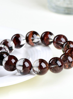 久雅水晶 7A级天然红幽灵聚宝盆圆珠手链 红色幽灵散珠手串 批发