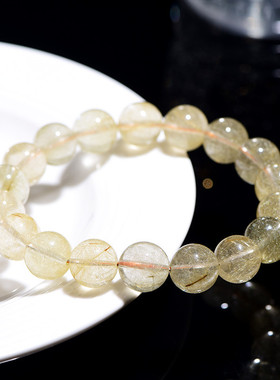 久雅水晶 天然维纳斯金发晶圆珠手链 细发丝黄发晶时尚手串 批发