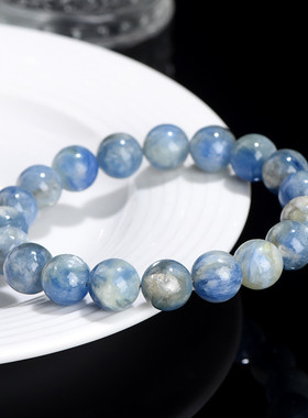 久雅水晶 天然蓝晶石云母圆珠手链 双色蓝晶石散珠手串  厂家直销