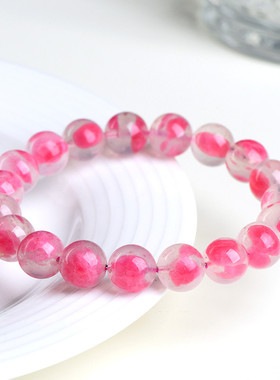 久雅水晶 天然玉化蔷薇辉圆珠手链 樱花雨蔷薇石手串 厂家直销