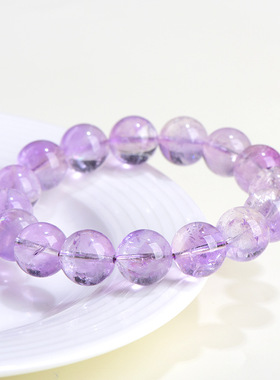 久雅水晶 天然薰衣草紫水晶碎冰冰圆珠手链 浅紫色水晶手串 批发