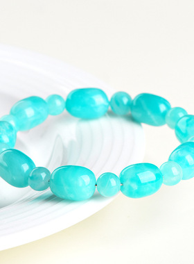 久雅水晶 天然天河石桶珠手链 老矿亚马逊石老型珠手串 厂家直销