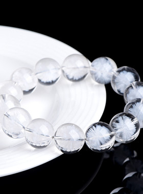 久雅水晶 天然雪花宝水晶圆珠手链 蒲公英摆水晶手串 厂家直销