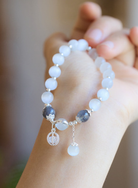 猫眼石手链女ins小众设计简约水晶手饰月光石手串闺蜜礼物批发