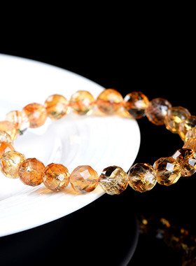 久雅水晶 天然黄水晶切面原珠手链 黄塔晶刻面散珠手串 厂家直销