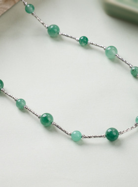 天然6MM非洲翠项链女春波翠影满天星项链叠戴多层百搭锁骨链批发