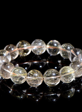 久雅水晶 天然金发晶圆珠手链 金黄色发丝散珠手串 厂家直销