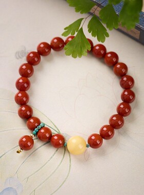 原创设计天然8MM瓦溪南红手串蜜蜡绿松新中式高级感南红玛瑙手链