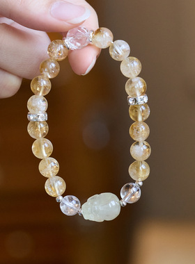 天然黄水晶紫水晶双拼手链日进斗金黄阿塞高级感中式水晶手串批发