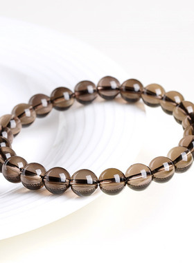 久雅水晶 天然水晶茶水晶圆珠手链 茶色水晶散珠手链 厂家直销