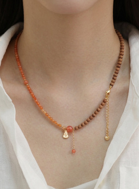 新中式天然南红项链女芭比檀吉葫芦国潮纤细款轻奢锁骨链项链批发