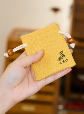 文玩收纳袋荷花古风随身棉麻布袋抽绳荷包袋空袋子代发手链