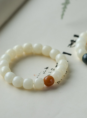 原生态白玉菩提根手串星月文玩佛珠男女士菩提子手链金刚手持配饰