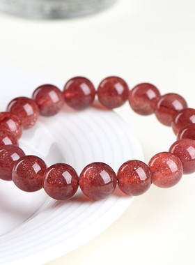 久雅水晶 天然星光车厘子红草莓晶手链 深色鸽子血红色草莓晶手串