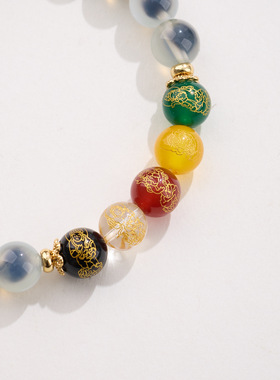 五行糖心玛瑙五路财神手链串珠女高级感溏心玛瑙手串手饰爆款批发